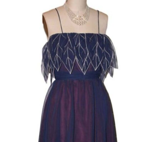 NAVY BLUE AND BURGUNDY VINTAGE DRESS, SIZE SMALL - Picture 2 of 8